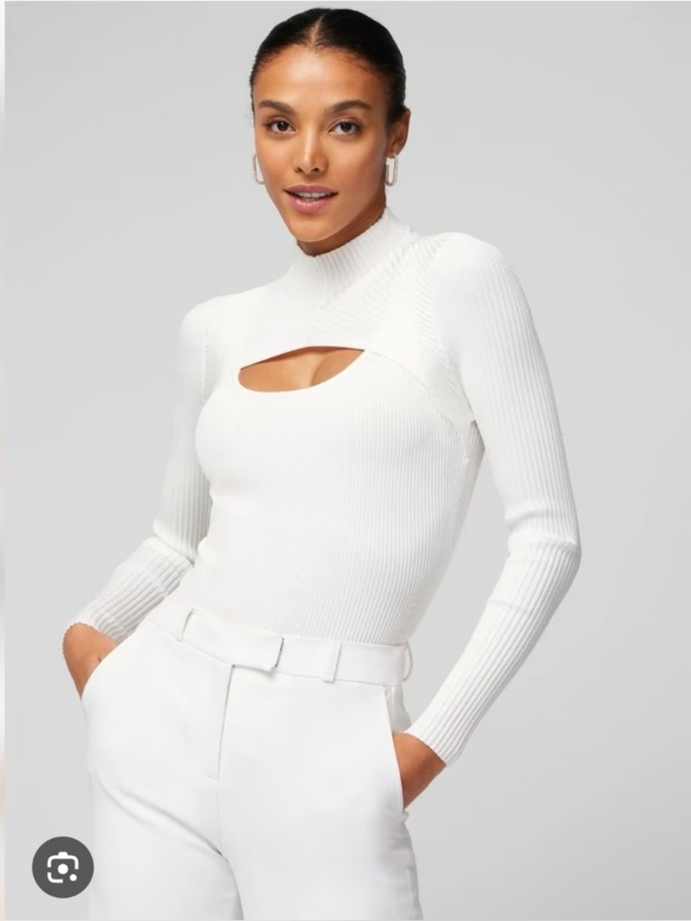 White House Black Market XS Ribbed Knit Keyhole Turtleneck Classic Sweater
